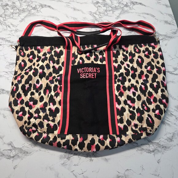 Victoria's Secret Hop Pink Black Tan Animal Print Weekend Duffle Bag - Picture 1 of 8